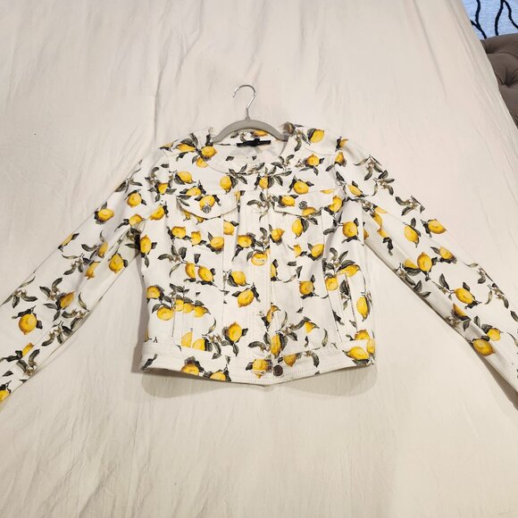 White House Black Market Jackets & Blazers - White House Black Market Lemon Print Denim Trucker Jacket Small
